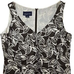 Jones New York Signature Floral Dress Brown White Leaf Print Sleeveless Lined 14